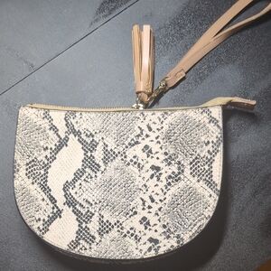 Snakeskin Pattern Clutch with Tan Strap